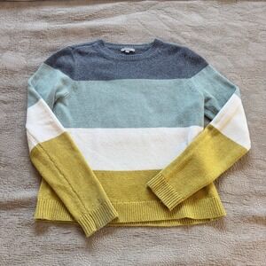 Lilla P Striped Crew Neck Sweater Blue Gray Yellow White Size M